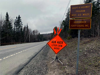 ADK46ers Adopt a Highway litter crew ahead sign